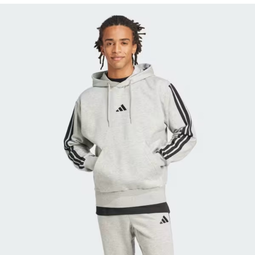 Adidas Men's Light Gray Hoodie with Black Accents